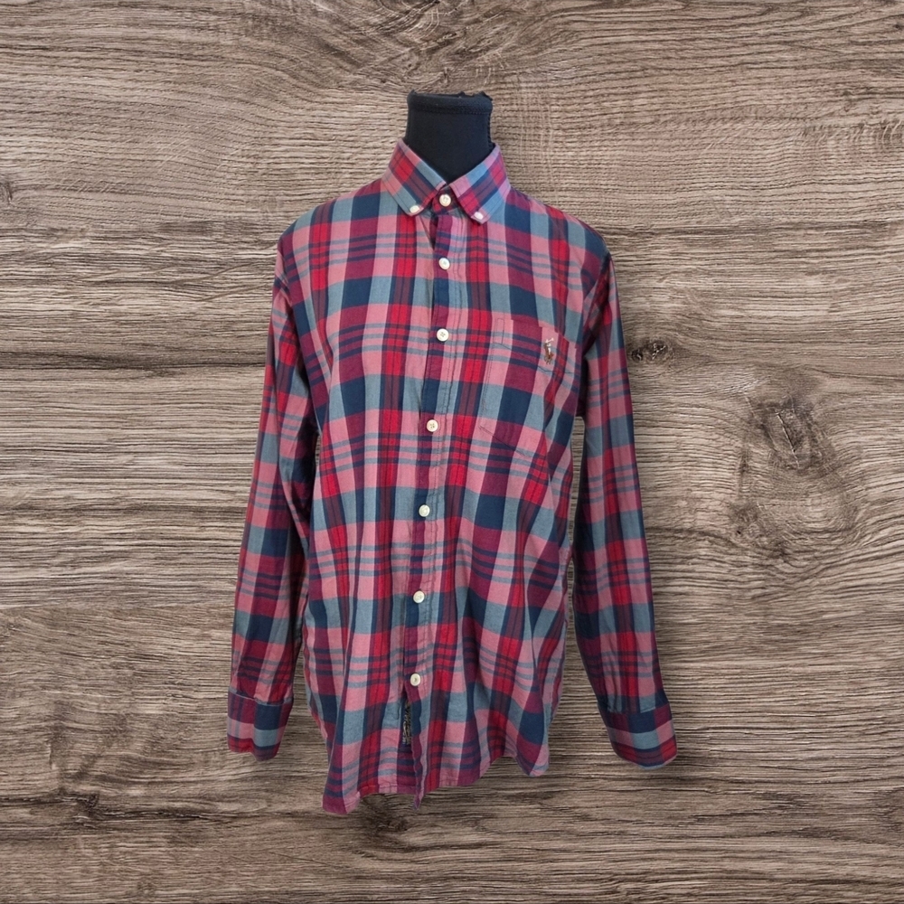 Ralph Lauren Red and Blue Plaid Custom Fitl Shirt Size L